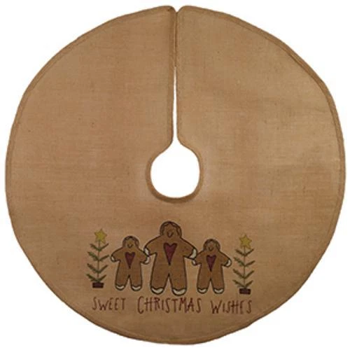 SWEET CHRISTMAS WISHES Gingerbread Man Burlap Christmas Tree Skirt 36" Diameter - Image 1 of 1