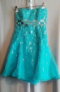 Alyce Designs Turquoise Silver Beading Short Formal Gown Prom W/Shaw 6 - Picture 1 of 6