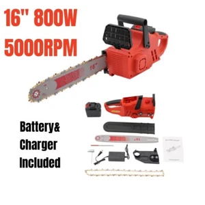 16" 800W Cordless Chainsaw Handheld Electric Saw Wood Cutting w/ Battery+Charger - Picture 1 of 23