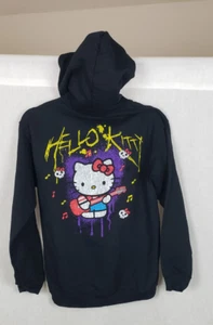 Hello Kitty Rock & Roll Hoodie S Black Rockstar Skulls Guitar Sanrio Comfy Cute - Picture 1 of 7