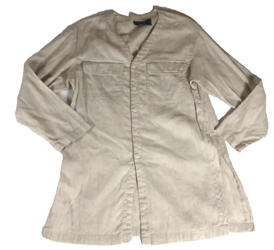 Túnica Lizwear para mujer de mezcla de lino talla M beige de gran tamaño con bolsillos con solapa abotonados Foto 1 de 4