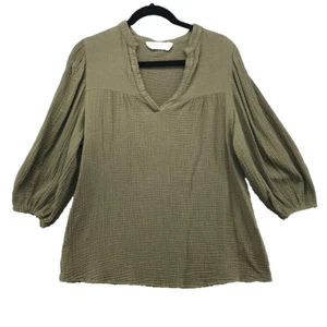 Maternal America Puff 3/4 Sleeve Maternity Blouse Womens Small Green Gauze Boho - Picture 1 of 12