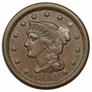 1848 Braided Hair Large Cent, N-10, R3, ex Grellman collection - Picture 1 of 3