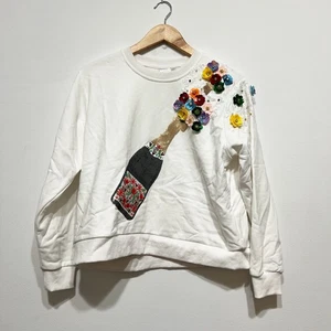 Queen Of Sparkles Popping Champagner Pailletten Perlen Kristall Verziert Pullover XS - Bild 1 von 4