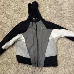Adult Medium Vintage Nike Windbreaker Grey Black And White - Picture 1 of 3