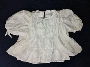 &Merci Blouse Top White Frilly Short Sleeve Boho Southern Belle 🔔 Sz L - Picture 1 of 4