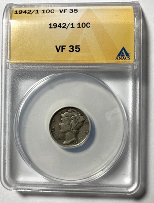 1942/1 Mercury Dime Nice Original Anacs VF35 - Image 1 of 4