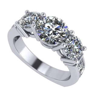 Platinum Plated Silver Straight Bar Euro Shank CZ 3 Stone Ring 2.50 CTW Size 12 - Picture 1 of 6