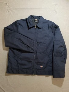 Dickies Quilt Lined Insulated Jacket Size XL Navy Blue Zip Detroit Workwear Coat - Picture 1 of 9