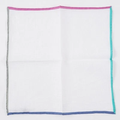 Cuadrado de bolsillo Roda de lino blanco con borde de cuatro colores nuevo con etiquetas imperfecto Foto 1 de 3