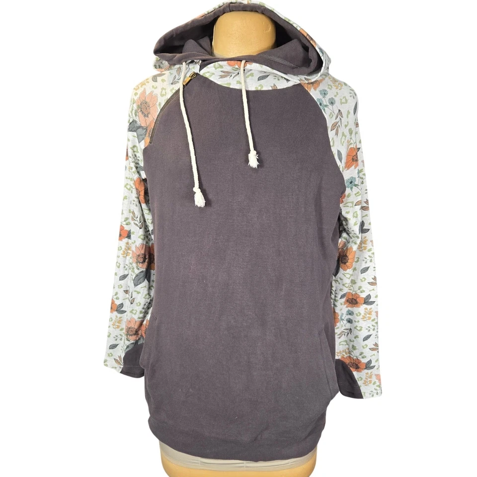 Moletom Ampersand Avenue Doublehood XL floral com capuz assimétrico zíper aconchegante - Imagem 1 de 4