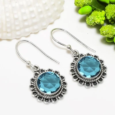 Pendiente único para mujer de plata de ley 925 maciza con piedras preciosas de turmalina Paraiba V6942 Foto 1 de 4