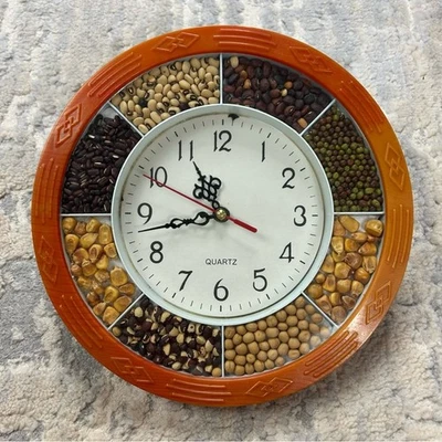 "Reloj de pared de cocina vintage de plástico con frijoles secos de cuarzo de 9"" años 80" Foto 1 de 4