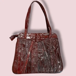 Bolso de Hombro Vintage Piel de Anguila Cuero Rojo Borgoña Bolso de Mano Elegante - Imagen 1 de 19