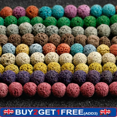 Natural Volcanic Lava Gemstone Round Ball Spacer Beads 6 8 10 12 14 mm DIY Trim  - Image 1 of 4