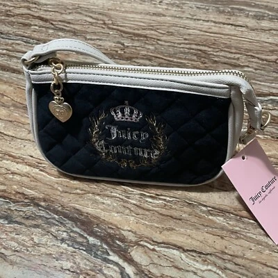 Bolso Juicy Couture Negro Acolchado Logo Muñequera Cartera sin asas Cartera Foto 1 de 4