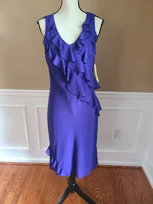 NWT AMANDA SMITH Dress V-Neck Sleeveless Ruffle beaded size 10 Blue Cocktail - Image 1 of 4