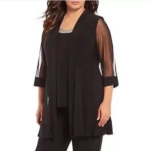 R & M Richard’s Plus Size Sheer Knit Illusion Open Front Jacket SZ 14W Black NEW - Picture 1 of 8