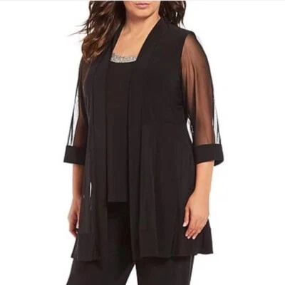R & M Richard’s Plus Size Sheer Knit Illusion Open Front Jacket SZ 14W Black NEW - Image 1 of 4