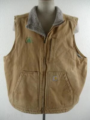 Men's 2XL Carhartt 104277 Mock-Neck Sherpa-Lined Washed Duck Vest Jacket Brown - Image 1 of 4