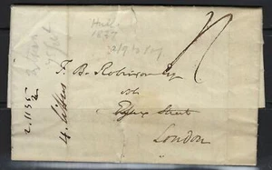 UK GB 1827 TWO PAGE FOLDED LETTER FROM HULL TO LONDON 2/9 TO PAY FOR DELIVERY - Picture 1 of 2
