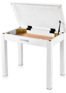 White Piano Bench with Storage Solid Wood Keyboard Bench Piano Bookcase Stool - Picture 1 of 3