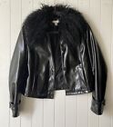 Topshop Black Vinyl Cropped Jacket With Faux Fur Collar US Sz 2