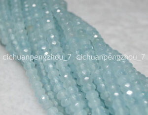 Natural Faceted 4x6mm Blue Aquamarine Gemstone Abacus Rondelle Loose Beads 15"