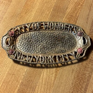 City Of Wonders New York  Vintage Souvenir Tin Metal Mini Platter Plate Trinket - Picture 1 of 8