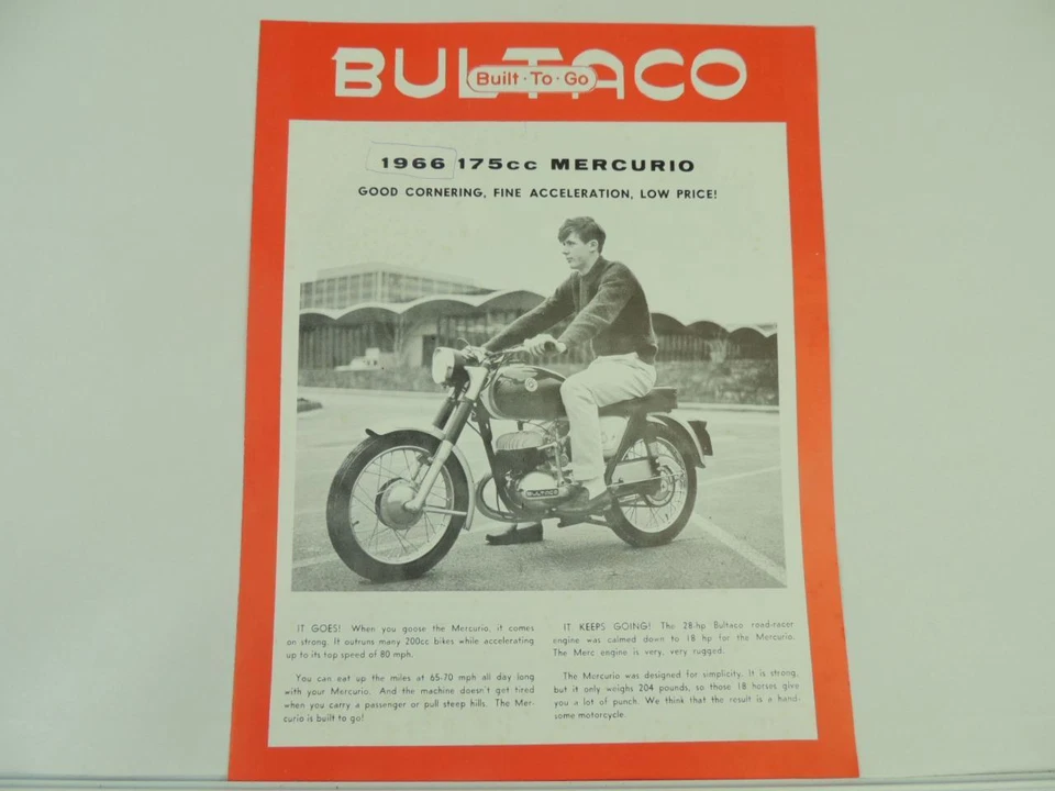 Folleto del concesionario de motocicletas Bultaco 175 Mercurio 1966 vintage L2591 Foto 1 de 1