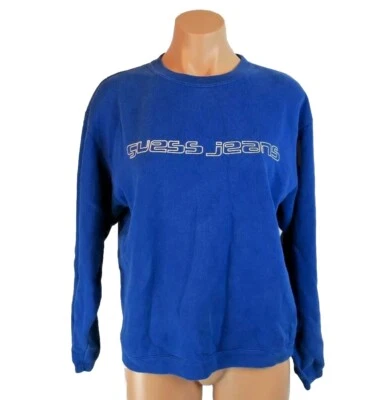 Винтажный 90-х годов y2k Guess джинсы синий толстовка свитер рубашка блестящий с надписью S - Изображение 1 из 4