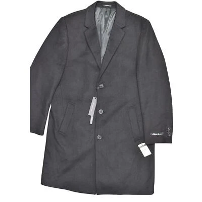 Kenneth Cole Black Wool Blend Button Overcoat 44L NWT - Men's Big & Tall Solid - Image 1 of 4