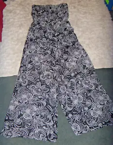 xhilaration black White paisley strapless pocketed jumpsuit Women's Size L - Picture 1 of 11