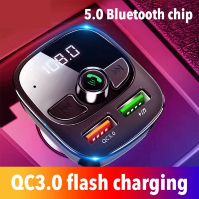 Bluetooth 5.0 Car FM Transmitter Handsfree Wireless MP3 Player Dual USB Charger - Image 1 of 4