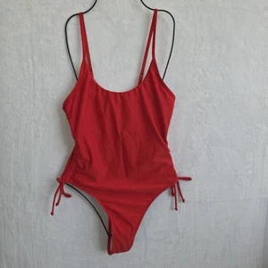 One Piece Bikini Rib Ruched Red Swimsuit Women's Size Medium - Picture 1 of 8