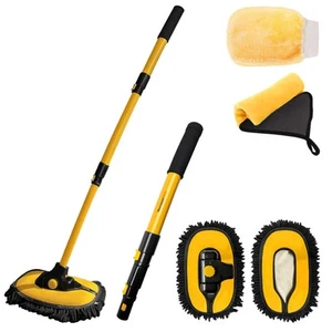Car Wash Brush Mop with Long Handle, Car Wash Kit with 2 Chenille Mop Heads, ... - Picture 1 of 8