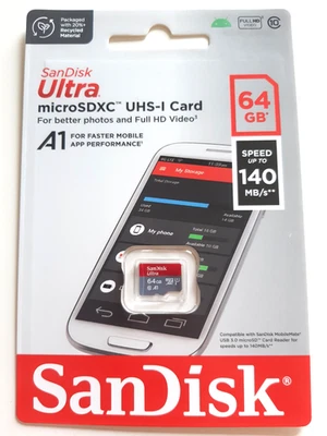 Sandisk Ultra microSDXC Speicherkarte (64 GB, Class 10), 140 MB/s, A1 - Bild 1 von 2