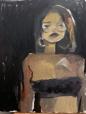 肖像油画 哥特立体主义 黑色 女式 16"x 20" 帆布 原版 签名 — 第 1/3 张图片