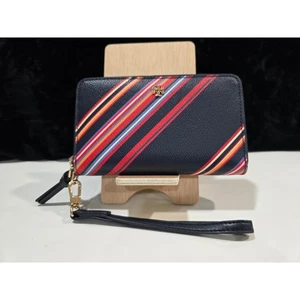Tory Burch Robinson Striped Zip Leather Continental Wallet - EUC - Picture 1 of 6