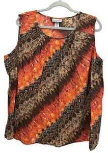 Catherines Women’s Size 2X Tank Top Sleeveless Shirt Brown Orange Beaded Neck - Picture 1 of 4