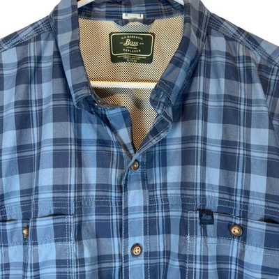 GH Bass Co Explorer Blue Plaid Short Sleeve Button Up Shirt Ventilated Men's XL - Image 1 of 4