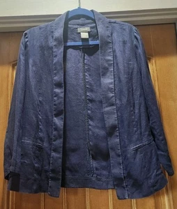 Womans Neiman Marcus Open Blazer Jacket 100% Linen Lightweight Navy Size L - Picture 1 of 9