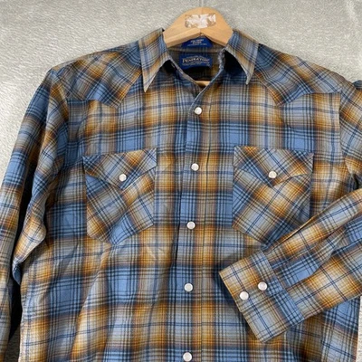 Camisa masculina pequena épica ajustada azul marrom xadrez pérola ocidental - Imagem 1 de 4