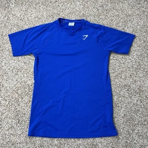 Gymshark Shirt Men’s Medium Blue Short Sleeve Performance Training Stretch - Picture 1 of 6