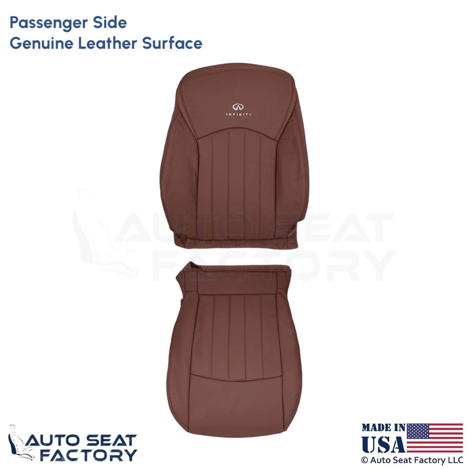 Cubiertas de asiento de pasajero delantero castaño cuero genuino para Infiniti EX35 2008-2012 Foto 1 de 4