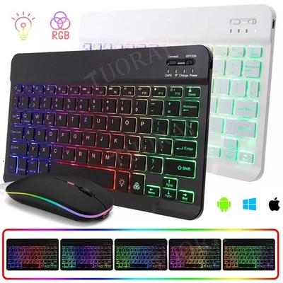 QWERTZ Bluetooth Funk Maus Tastatur mit Beleuchtete für Android IOS Windows iPad - Bild 1 von 4