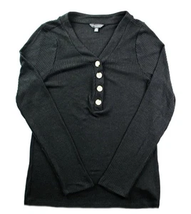 Lucky Brand Womens Sweater M Pullover 1/4 Button Front V-Neck Lightweight Black - Picture 1 of 5
