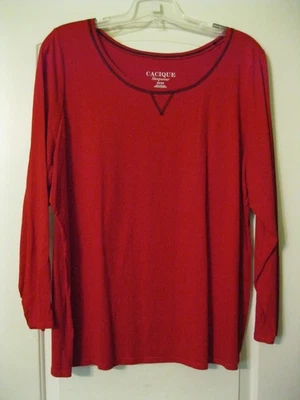 Cacique Sleepwear, 22/24, новый без ЯРЛЫКОВ, вязаный топ, красный w черный оверлок шов - Изображение 1 из 3