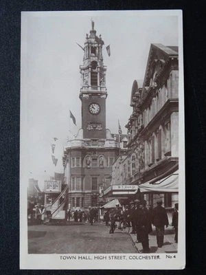 Essex Colchester HIGH STREET & FLAG COVERED TOWN HALL - Olds RP Postcard - Image 1 of 3