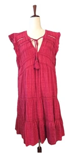 Vestido Boho Knox Rosa Ojales Gasa En Niveles Grande Rojo Vibrante Borla Corbata Campesino - Imagen 1 de 5